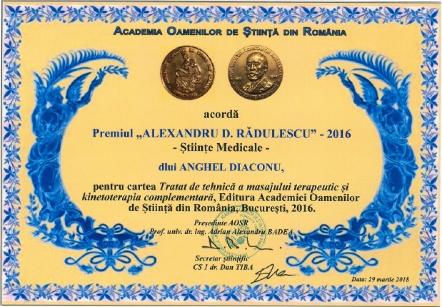 TRATATUL DE TEHICA MESAJULUI TERAPEUTIC ȘI KINETOTERAPIA COMPLEMENTARĂ - PREMIAT DE ACADEMIA OAMENILOR DE ŞTIINŢĂ DIN ROMÂNIA